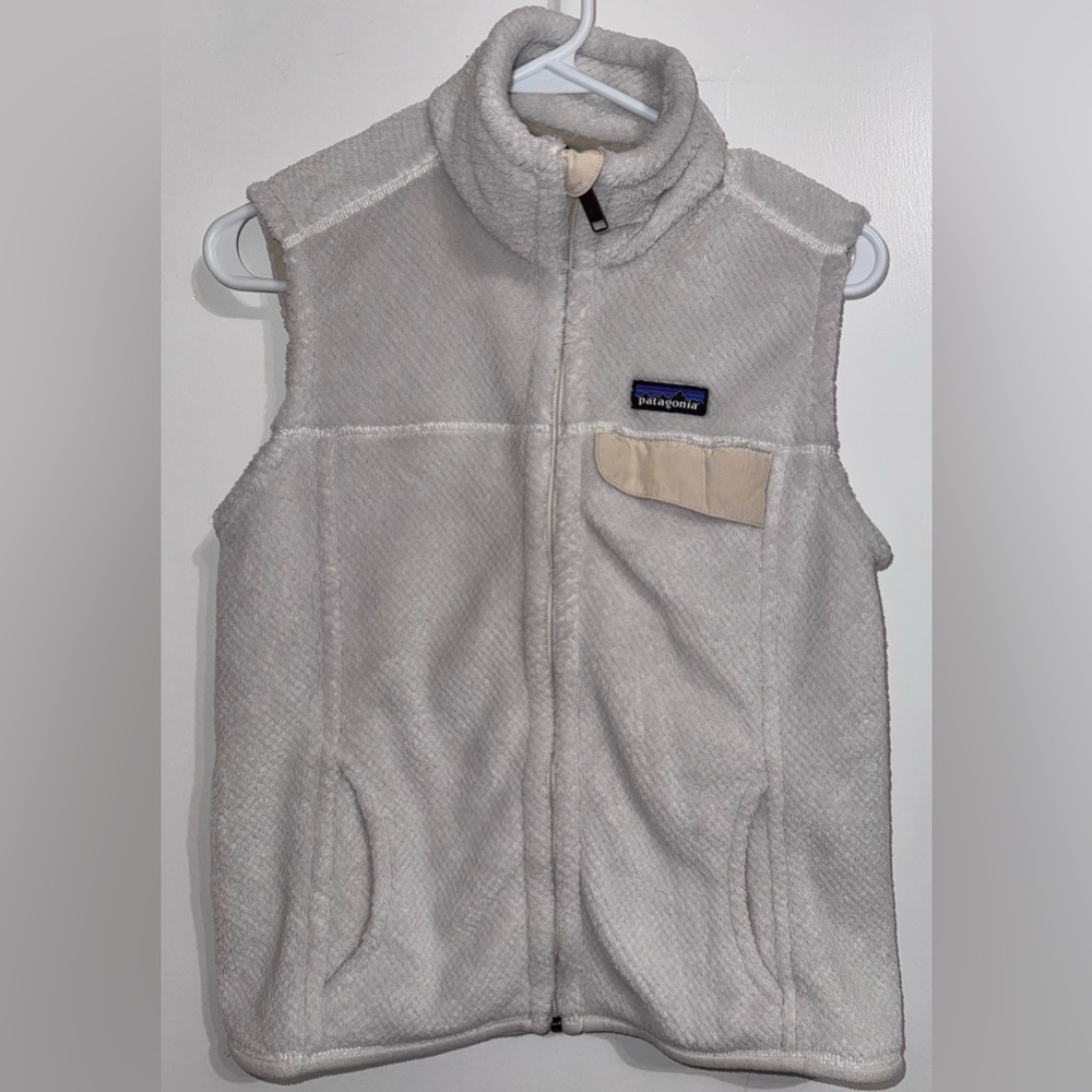 Patagonia Re-Tool Vest Women’s M White Full Zip Fleece Pocket Hiking Polartec